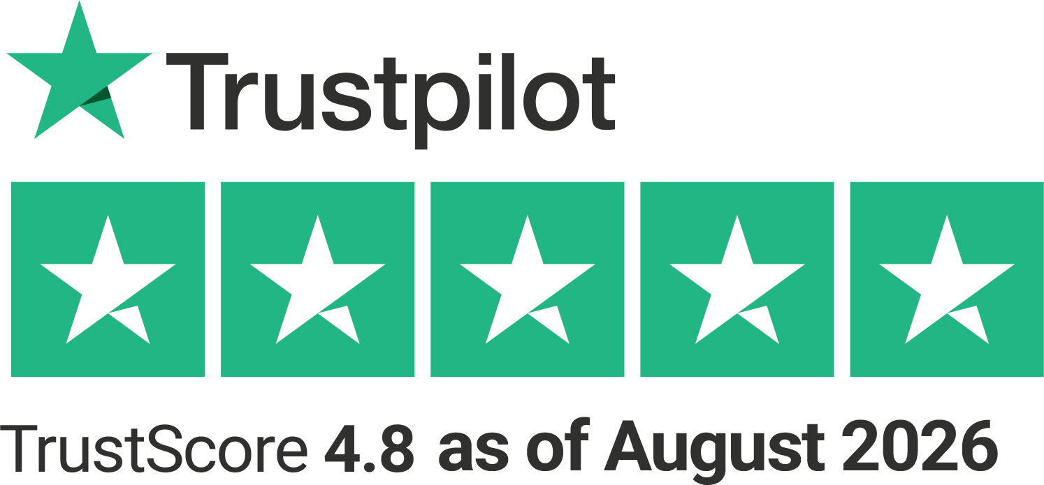 Trustpilot TrustScore 4.8 as of August 2026